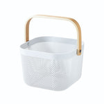 Plastic Basket with Wooden Handle White