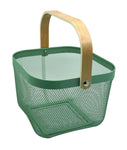 Metal Mesh Basket with Wooden Handle Green