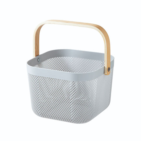 Plastic Basket with Wooden Handle Grey