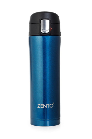 Push Button Vacuum Tumbler Metallic Blue 450ml